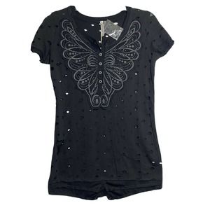 Mur Mur Butterfly Distress Long Tee T-Shirt SZ S